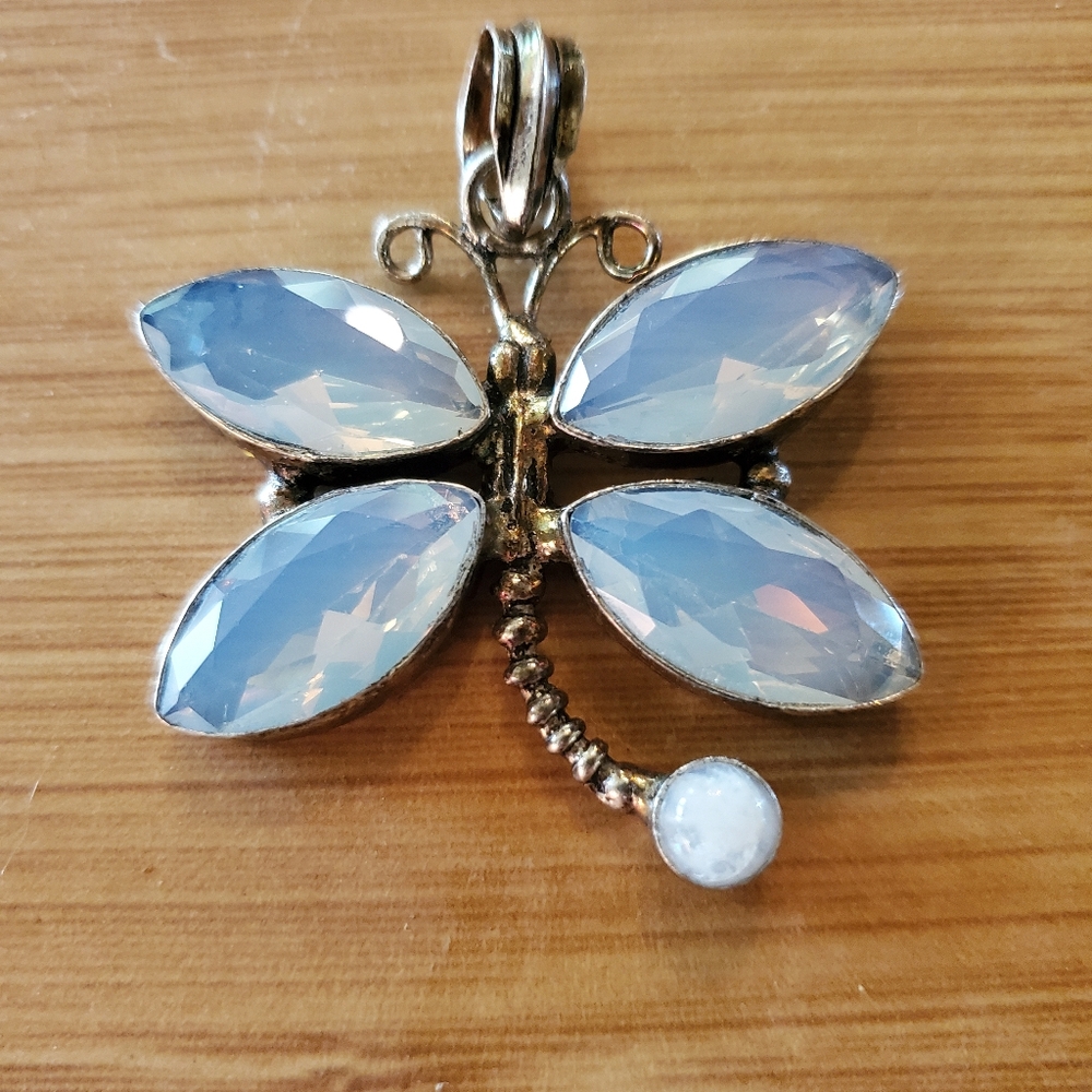 Opalite Moonstone Dragonfly Pendant